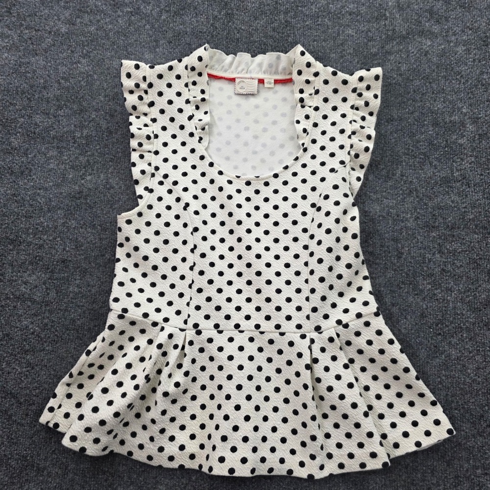 Anthropologie Postmark Polka Dot Peplum Top Ruffle Sleeveless‎ Blouse M White